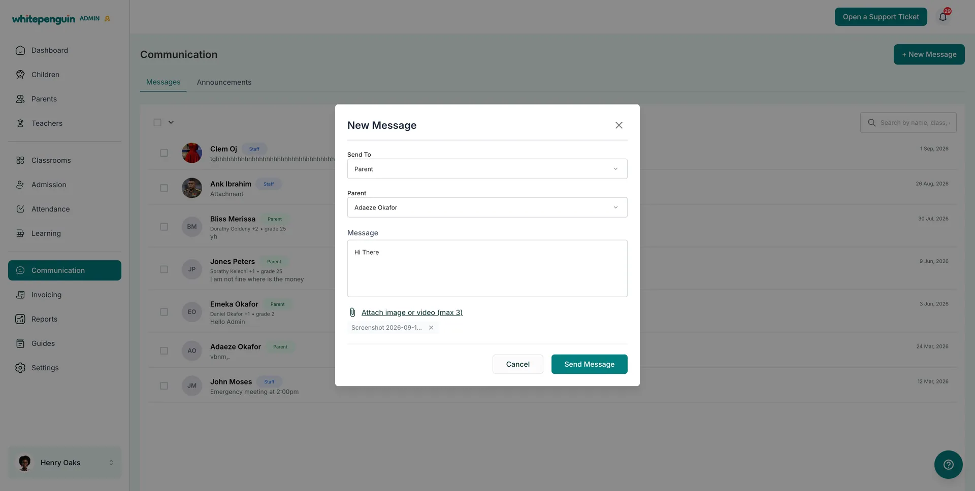 Parent Messaging — How to Create a New Message to a Parent