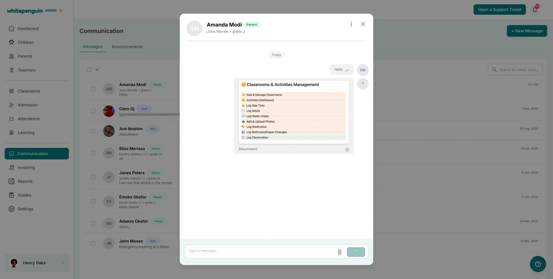 Parent Messaging — Replying to a Parent