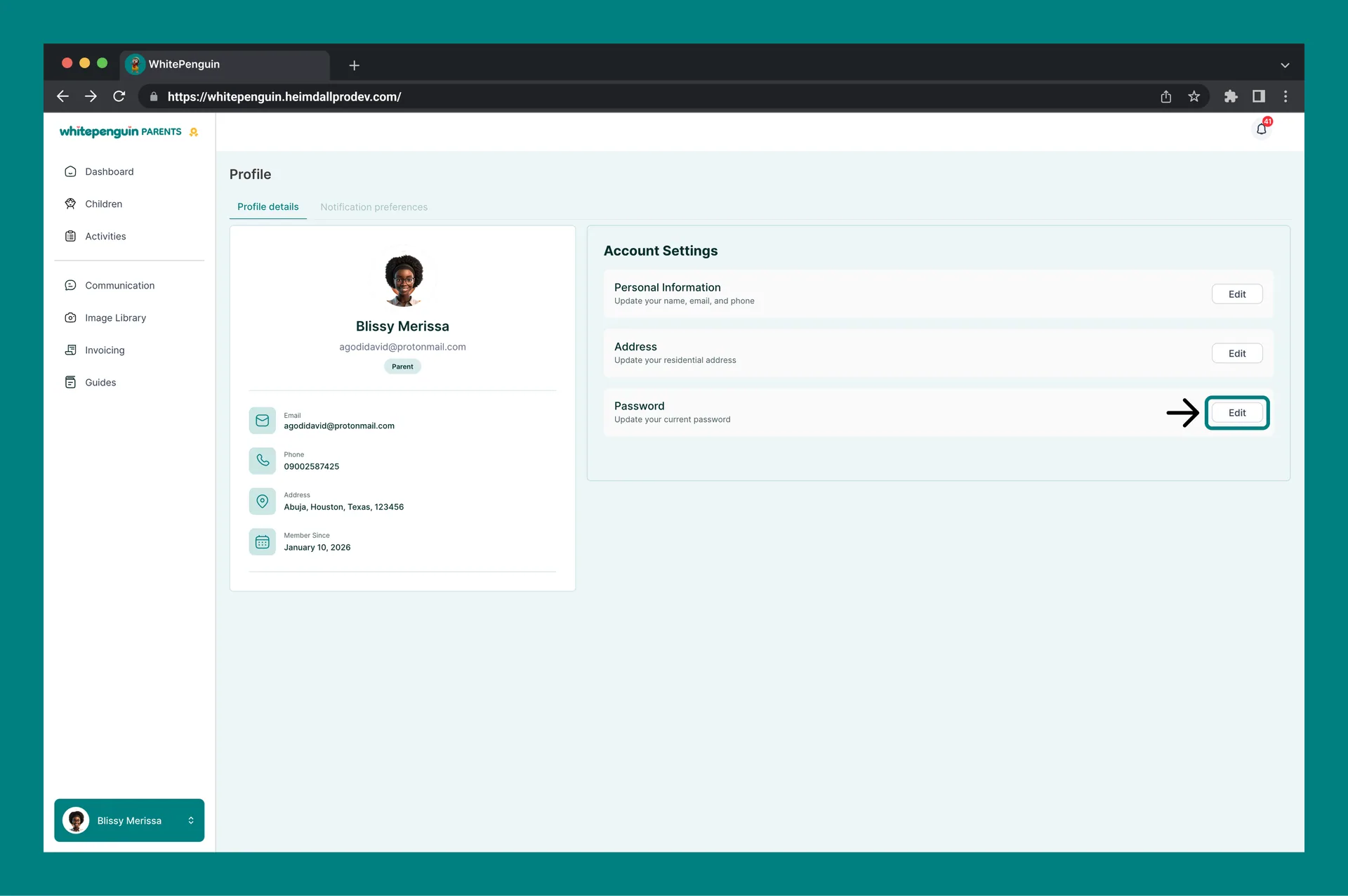 Manage My Profile — Password