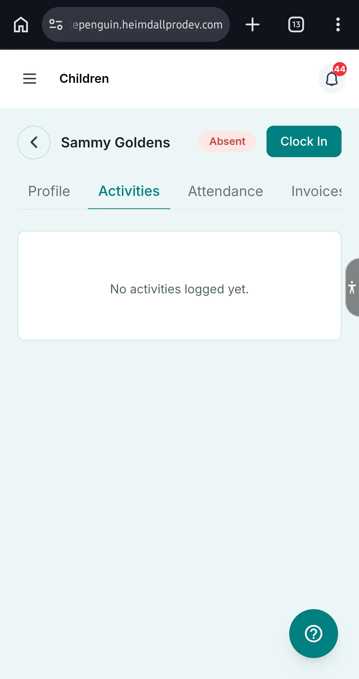 My Child's Profile & Management — Tab 2 — Activities