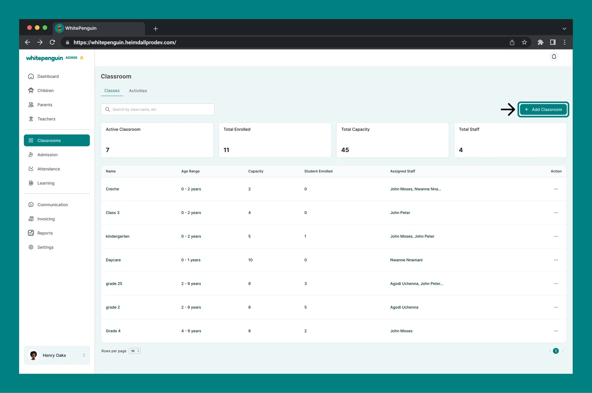 How to Create a New Classroom — How to Access the Add Classroom Form